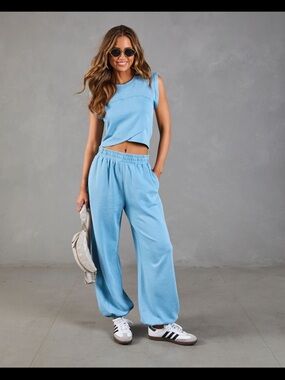NEW VICI Off Scene High Rise Joggers Sky Blue
